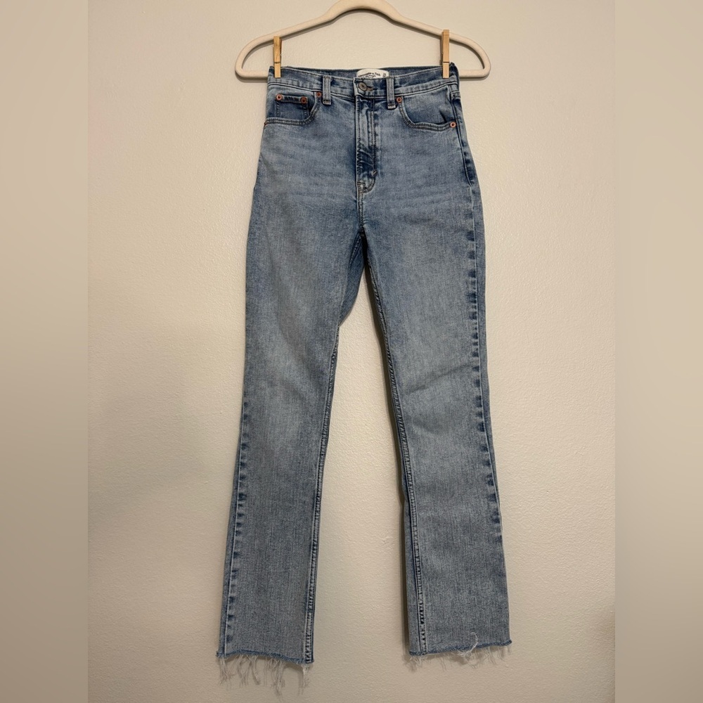 Abercrombie & Fitch The Slim Straight Ultra High Rise Raw Hem Jeans